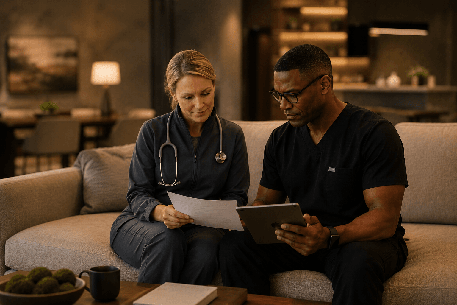 A physician reading and taking notes between unhurried patient visits